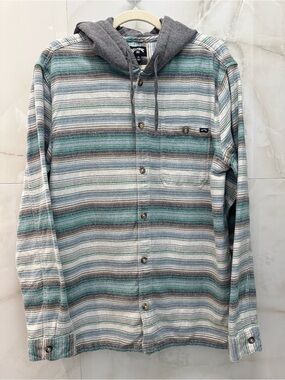 Billabong Baja Long Sleeve Flannel Shirt with Grey Hood Men’s size Large